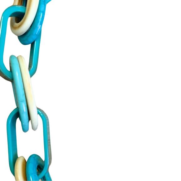 Turquoise Blue Green Chunky Link Necklace Thick Chain Acrylic Statement - Picture 4 of 6